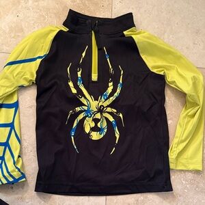 Spyder Black and Neon Yellow Kids Rash Guard with Spider Graphic